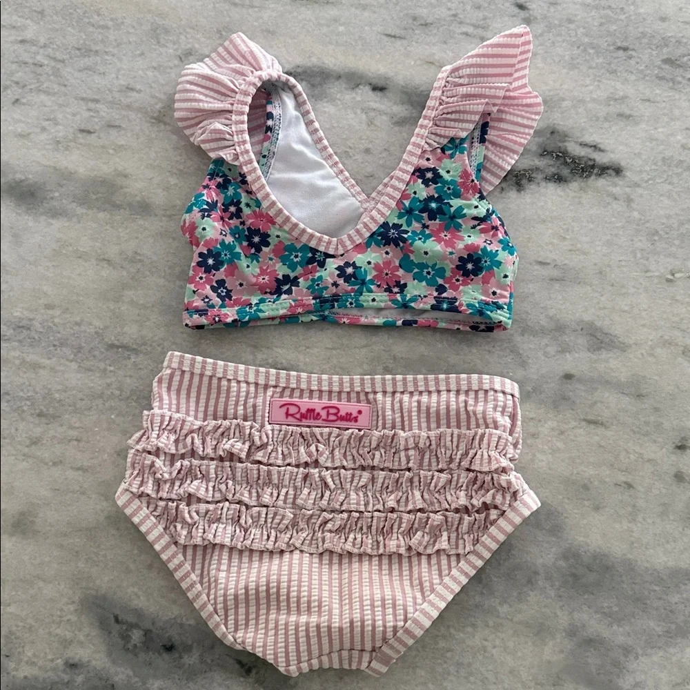 Ruffle Butts Pink Stripe & Floral Two-Piece Bikini